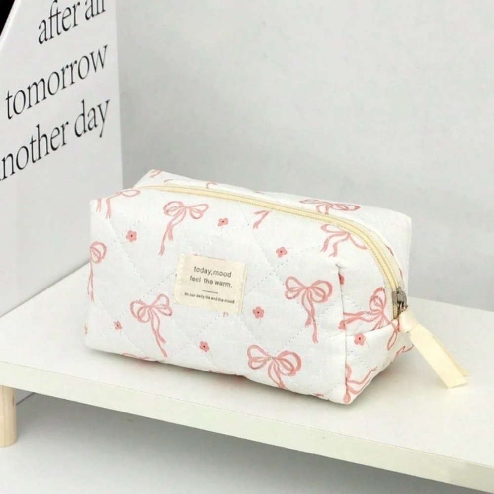 New Set Bow makeup zipper cosmetic bag & Foldable pocket comb brush mirror.